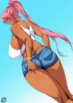  1girl ass curvy dark_skin donson from_behind hips huge_ass ingrid_(taimanin_asagi) legs looking_back pink_hair ponytail taimanin_(series) taimanin_asagi thick_thighs thighs thong whale_tail wide_hips 