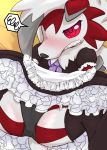  2018 absurd_res black_nose blush butt camel_toe canine clothed clothing embarrassed eyelashes fangs female fur hi_res lycanroc lying maid_uniform mammal midnight_lycanroc nintendo on_back panties pok&eacute;mon pok&eacute;mon_(species) presenting presenting_hindquarters red_eyes red_fur solo spread_legs spreading teeth underwear uniform vcrow_shuu video_games white_fur 