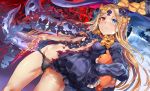  abigail_williams_(fate/grand_order) ass_visible_through_thighs bangs bare_shoulders black_bow black_dress black_hat black_panties blonde_hair blue_eyes blush bow breasts commentary_request dress dual_persona fate/grand_order fate_(series) forehead hair_bow hat heterochromia himuro_(dobu_no_hotori) hips key keyhole long_hair long_sleeves looking_at_viewer navel orange_bow panties parted_bangs parted_lips polka_dot polka_dot_bow red_eyes ribbed_dress sleeves_past_fingers sleeves_past_wrists solo split_theme stuffed_animal stuffed_toy teddy_bear tentacles thighs torn_clothes torn_dress underwear witch_hat 