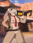  alternate_species anthro ashe breasts female gun immelmann lagomorph looking_at_viewer mammal overwatch pussy rabbit ranged_weapon video_games weapon 