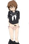  1boy blush brown_eyes brown_hair censored handa_shin&#039;ichi inazuma_eleven inazuma_eleven_(series) pants penis school_uniform simple_background solo solo_male white_background 