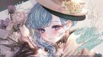  1girl black_gloves black_hat blue_eyes blue_hair bouquet close-up coat collar colorful_palette commentary_request crypton_future_media flower flower_request frilled_collar frills gloves happy_birthday hat hat_flower highres hinomori_shizuku holding holding_bouquet komorihikki looking_at_viewer official_alternate_costume official_art parted_bangs piapro pink_flower project_sekai purple_flower second-party_source sega sidelocks solo sono_te_michibiku_nukumori_wa_(project_sekai) white_coat white_flower white_hat 