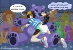 abdl ageplay anthro canid canine canis clean_diaper clothed clothing cody_(diaperdork) collie dialogue diaper diaper_fetish diaperdork digital_media_(artwork) domestic_dog english_text herding_dog hi_res hug infantilism male mammal pastoral_dog playpen plushie roleplay sheepdog solo teddy_bear text thought_bubble wearing_diaper