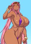  1girl bikini breasts dark_skin donson huge_breasts ingrid_(taimanin_asagi) pink_hair smile solo swimsuit taimanin_(series) taimanin_asagi 