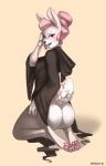  butt clothed clothing female lagomorph mammal narodii partially_clothed pawpads pinup pose rabbit solo 