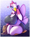  &lt;3 anthro avian big_breasts bird breasts clothed clothing female huge_breasts kneeling nipple_bulge r-mk short_stack slightly_chubby solo thick_thighs wide_hips 