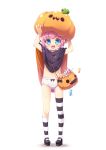  :d absurdres arms_up asymmetrical_legwear bangs black_cape black_footwear blue_eyes blush bow bow_panties brown_ribbon candy candy_wrapper cape eyebrows_visible_through_hair food full_body hair_ribbon halloween halloween_basket highres kneehighs kuwada_yuuki lollipop looking_at_viewer mary_janes multicolored multicolored_cape multicolored_clothes navel open_mouth orange_cape original panties pink_hair platform_footwear pumpkin_hat ribbon shoes short_hair single_kneehigh single_thighhigh smile solo standing striped striped_legwear swirl_lollipop thighhighs two_side_up underwear white_background white_panties 