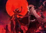  coattails fate/grand_order fate_(series) full_moon gloves grass hand_up hat highres holding holding_sword holding_weapon mask moon night red_gloves red_moon sanshouuo smoke sword twitter_username weapon 