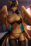  anthro areola bra breasts clothed clothing equine erect_nipples female garter_belt garter_straps legwear lingerie looking_at_viewer mammal nipples one_breast_out panties pegasus seductive skimpy smile solo standing stockings thigh_highs thong underwear wide_hips wings winterblack 