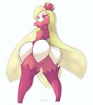  big_butt butt eyelashes female flora_fauna green_hair hair humanoid long_hair looking_at_viewer looking_back nintendo plant pok&eacute;mon pok&eacute;mon_(species) pok&eacute;morph pouting pseudo_clothing pussy simple_background solo standing suelix thick_thighs tsareena video_games white_background white_skin wide_hips 