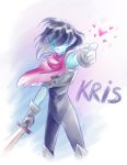  &lt;3 2018 armor clothed clothing deltarune english_text hair human kris_(deltarune) mammal scarf simple_background solo tarami2002_(artist) text video_games 