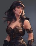  armlet armor armored_dress black_hair blue_eyes bracer breasts cleavage commentary english_commentary eyelashes highres lips long_hair medium_breasts nat_the_lich nose pauldrons solo xena xena:_warrior_princess 