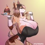  2018 anthro basi big_breasts breasts cat clothed clothing digital_media_(artwork) feline female fur hair huge_breasts looking_at_viewer mammal pinkkatfox simple_background smile solo thick_thighs voluptuous 