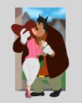 4:5 absurd_res animal_humanoid anthro bottomwear clothing disney doorway duo ear_piercing ear_ring eyes_closed felid felid_humanoid feline feline_humanoid female female_anthro gold_(metal) gold_ear_ring gold_jewelry goof_troop hair hi_res humanoid husband_and_wife jewelry kissing male male/female mammal mammal_humanoid married_couple pants peg_pete pete_(disney) peter_pete_sr. piercing red_hair ring_piercing sweater thehumancopier tight_bottomwear tight_clothing tight_pants topwear variant_set