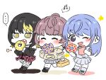  ... 3girls artisansg_lily black_footwear black_hair black_shirt blonde_hair blue_hair blush box brown_hair cellphone chibi chibi_only closed_eyes cometik_(idolmaster) doughnut eating fang fishnets food grey_eyes highres holding holding_box holding_doughnut holding_food holding_phone hood hoodie idolmaster idolmaster_shiny_colors ikaruga_luca ikuta_haruki multicolored_hair multiple_girls musical_note one_eye_closed open_mouth pastry_box phone plaid_clothes plaid_skirt pleated_skirt shirt simple_background skirt smartphone smile socks sparkle spoken_ellipsis spoken_musical_note suzuki_hana sweater_vest two-tone_hair white_background white_footwear white_skirt yellow_eyes 