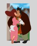 4:5 absurd_res anthro bathrobe bathrobe_only butt butt_grab clothing disney doorway duo ear_piercing ear_ring eyes_closed felid feline female female_anthro female_humanoid gold_(metal) gold_ear_ring gold_jewelry goof_troop hair hand_on_butt hi_res humanoid husband_and_wife jewelry kissing male male/female mammal married_couple peg_pete pete_(disney) peter_pete_sr. piercing red_hair ring_piercing robe thehumancopier variant_set