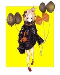 abigail_williams_(fate/grand_order) bad_id bad_pixiv_id balloon bangs black_bow black_jacket blonde_hair blue_eyes bow commentary_request crossed_bandaids fate/grand_order fate_(series) full_body hair_bow hair_bun heroic_spirit_traveling_outfit highres holding holding_balloon jacket juu_ame long_hair long_sleeves looking_at_viewer object_hug orange_bow parted_bangs parted_lips polka_dot polka_dot_bow red_bow red_footwear shoes sleeves_past_fingers sleeves_past_wrists solo standing star stuffed_animal stuffed_toy teddy_bear two-tone_background white_background yellow_background 