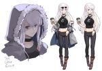  alternate_costume azur_lane belt black_pants black_shirt boots brown_footwear choker coffee_cup cup disposable_cup english enterprise_(azur_lane) expressionless eyewear_on_head full_body fur-trimmed_hood hood hooded_jacket jacket jacky5493 long_hair midriff multiple_views navel off_shoulder pants portrait purple_eyes shirt silver_hair simple_background sleeveless sleeveless_shirt standing sunglasses variations watch white_background wristwatch 