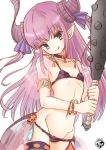  :q animal_print bangs bare_shoulders bikini blue_choker blush bracelet chize choker closed_mouth club collarbone curled_horns dragon_horns dragon_tail elizabeth_bathory_(fate) elizabeth_bathory_(fate)_(all) eyebrows_visible_through_hair fate/extra fate/extra_ccc fate_(series) flat_chest green_eyes groin hair_ribbon head_tilt holding horns jewelry leopard_print long_hair navel pink_hair pointy_ears purple_bikini purple_ribbon ribbon simple_background smile solo spiked_club swimsuit tail thighhighs tongue tongue_out transparent two_side_up v-shaped_eyebrows very_long_hair weapon white_background 