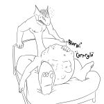 1:1 2011 3_toes 4_arms 4_eyes 5_fingers ambiguous_gender ambiguous_prey anthro bed belly big_belly claws clenched_teeth demon feet fingers furniture hand_on_belly hi_res imprint imprint_head male male_pred mattress monochrome monster monster_pred multi_arm multi_eye multi_limb navel nipples on_bed rumbling_stomach teeth toes trock_(wildside) vore wildside