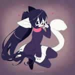  &lt;3 anthro black_hair bottomless cat clothed clothing eyelashes feline female flat_chested fur hair hand_on_leg kneeling legwear long_hair looking_at_viewer mammal mercy_(suelix) open_mouth simple_background socks solo stockings suelix sweater white_fur 