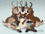 animal_genitalia animal_penis antlers anus balls bedroom_eyes bell bell_harness blep blue_eyes bodily_fluids brown_body brown_fur canine_genitalia canine_penis cloven_hooves comet_(reindeer) cupid_(reindeer) deer erection eyelashes eyelids fenn.perrox feral fur genital_fluids genitals group gynomorph gynomorph_feral half-closed_eyes harness hi_res hooves horn inner_ear_fluff intersex intersex_feral jingle_bell jingle_bell_harness knot licking licking_lips lying mammal mismatched_animal_penis mismatched_genitalia mismatched_penis narrowed_eyes new_world_deer on_back on_side penis precum reindeer seductive short_tail tail take_your_pick tongue tongue_out trio tuft vixen_(reindeer)