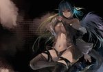  asymmetrical_wings blue_hair breasts dizzy guilty_gear large_breasts nipples red_eyes ribbon salada solo tail tail_ribbon tears thighhighs wings 