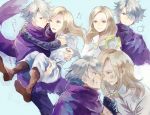  1girl blonde_hair cloak dress gloves hair_over_one_eye jewelry long_hair necklace octopath_traveler okii open_mouth ophilia_(octopath_traveler) scarf short_hair simple_background smile staff therion_(octopath_traveler) white_hair 