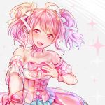  :d ahoge bang_dream! bangs bare_shoulders bow bowtie choker collarbone detached_sleeves dress hair_ribbon hand_on_own_chest here_(artist) looking_at_viewer maruyama_aya open_mouth pink_bow pink_choker pink_dress pink_eyes pink_hair pink_neckwear ribbon sidelocks smile solo sparkle twintails upper_body white_ribbon wrist_bow 