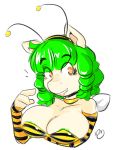  &lt;3 &lt;3_eyes 4_fingers antennae anthro areola armwear big_breasts biped breasts brown_eyes bust_portrait buzzy_bee_(duckdraw) choker clothed clothing drill_hair duckdraw elbow_gloves equine eyebrows eyelashes fake_wings fan_character female fingerless_gloves fur gloves green_areola green_hair hair hairband horse mammal my_little_pony pony portrait simple_background skimpy smile solo tan_ears tan_fur teeth white_background 