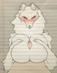  2018 anthro big_breasts blush breasts canine dog female fur lined_paper malamute mammal mature_female napdust penis samoyed sex solo_focus titfuck 