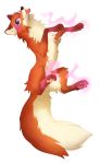  2018 4_toes barely_visible_genitalia barely_visible_pussy canine digital_media_(artwork) female feral fluffy fox fur hioshiru mammal orange_fur pawpads paws pussy simple_background smile solo toes tongue tongue_out white_background 