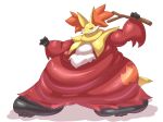  2017 ambiguous_gender delphox dlrowdog nintendo obese orange_eyes overweight pok&eacute;mon pok&eacute;mon_(species) simple_background solo stick video_games white_background 