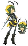  antennae bee_girl green_hair insect_girl monster_girl original sachy_(sachichy) signature simple_background white_background 