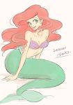  2016 ariel_(disney) chacckco colored_sketch digital_drawing_(artwork) digital_media_(artwork) disney eyelashes female green_eyes hair long_hair looking_at_viewer marine merfolk red_hair seashell_bra signature simple_background smile solo the_little_mermaid white_background 