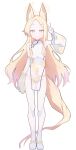  1girl absurdres alternate_costume animal_ear_fluff animal_ears blonde_hair blue_archive china_dress chinese_clothes cross_halo dress extra_ears floral_print forehead fox_ears fox_girl gradient_eyes halo highres long_hair multicolored_eyes pantyhose s10021 seia_(blue_archive) sleeves_past_fingers sleeves_past_wrists solo striped_clothes striped_pantyhose white_pantyhose yellow_halo 