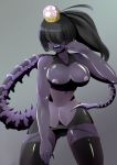  2018 absurd_res alien alien_(franchise) alternate_species areola black_skin breasts camel_toe clothed clothing crossover crown female grey_background hand_on_face hi_res humanoid humanoidized kouhai leggings legwear nintendo nipples not_furry open_mouth sharp_teeth simple_background skimpy solo super_crown teeth video_games xenomorph 