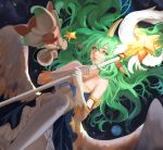  alternate_costume alternate_eye_color alternate_hair_color animal_ears armlet bare_shoulders breasts elbow_gloves feathered_wings gloves green_eyes green_hair highres horn horns league_of_legends long_hair looking_at_viewer magical_girl medium_breasts planet pointy_ears skirt solo soraka space staff star_guardian_soraka thighhighs user_rndg3335 very_long_hair wand white_gloves white_legwear white_wings wings 