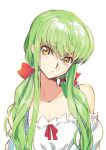  bow breasts c.c. cleavage code_geass collarbone creayus detached_sleeves eyebrows_visible_through_hair green_hair hair_between_eyes hair_bow head_tilt long_hair looking_at_viewer neck_ribbon red_bow red_ribbon ribbon sketch small_breasts solo twintails upper_body white_sleeves yellow_eyes 