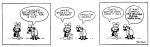 1974 20th_century 3_panel_comic 4_legs absurd_res accent ancient_art antennae_(anatomy) anthro arachnid arthropod comic dialogue doctor dr._gougo duo facial_hair german_accent gnat gnorm_gnat_(character) gnorm_gnat_(series) head_mirror headgear hi_res humor indiana_(state) insect jim_davis jim_davis_(artist) male medical_instrument monochrome on_rock public_domain rock scientific_instrument simple_background sitting spider stereotype