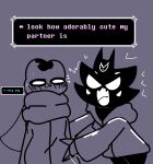 alien alternate_universe ambiguous_gender amphibian blush bodily_fluids character_request clothing clover_(crowplexus) crown dialogue dialogue_box duo english_text excited_expression flustered fooce_(lufekaji) froggit gradient_text hand_holding headgear headwear lufekaji nervous simple_coloring sweat text undertale undertale_(series)