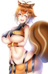  animal_ears antenna_hair bare_shoulders blazblue blush breasts brown_hair commentary curvy fingerless_gloves gloves highres huge_breasts kuuki_(rakam) looking looking_at_viewer makoto_nanaya midriff navel one_eye_closed round_teeth short_hair simple_background skindentation skirt solo squirrel_ears squirrel_girl squirrel_tail tail teeth thick_thighs thighs underboob white_background wide_hips yellow_eyes 