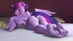 3d_(artwork) absurd_res anthro blush clothing cutie_mark digital_media_(artwork) equid equine feet friendship_is_magic hair hasbro hi_res horn humanoid_feet looking_at_viewer looking_back looking_back_at_viewer male mammal my_little_pony mythological_creature mythological_equine mythology plantigrade purple_body purple_eyes purple_hair purple_tail solo tail twilight_sparkle_(mlp) underwear unie winged_unicorn wings