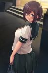  blue_eyes breasts brown_hair highres large_breasts looking_at_viewer original sawada_yuusuke short_hair skirt solo 