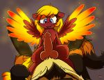  2018 blue_eyes blush canine digital_drawing_(artwork) digital_media_(artwork) duo equine erection fan_character feathers female feral friendship_is_magic fur hair himitsu_chan hooves long_hair lying male male/female mammal my_little_pony nude open_mouth paws pegasus penis rivibaes simple_background smile wings 