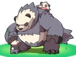  12beat13 2016 anthro blush eyes_closed group humanoid_hands leaf male mammal nintendo overweight overweight_male pancham pangoro pok&eacute;mon pok&eacute;mon_(species) simple_background video_games 