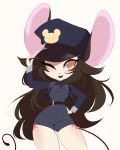  anthro breasts clothed clothing female hair hat headwear kanel long_hair mammal moni_(monidraws) mouse one_eye_clothed police_officer police_uniform portrait rodent simple_background solo three-quarter_portrait uniform white_background 