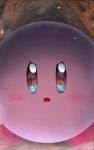  blue_eyes blush close-up highres kashu_(hizake) kirby kirby_(series) looking_at_viewer no_humans open_mouth reflection reflective_eyes serious shading signature simple_background solo spoilers super_smash_bros. super_smash_bros._ultimate 