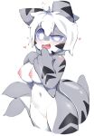 ambiguous_gender anthro big_breasts blue_eyes blush breasts butt canid canine changed_(video_game) cheesefries female fin fish genitals goo_creature grey_body hair heart_symbol hi_res looking_at_viewer mammal marine multicolored_body nipples nude open_mouth shark shark_tail simple_background smile solo stripes tail teeth the_shark_(changed) tongue white_background white_body white_hair