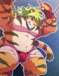  2018 anthro boar_stag144 bulge chained clothing feline humanoid_hands magan male mammal pecs simple_background slightly_chubby solo tiger tokyo_afterschool_summoners underwear 